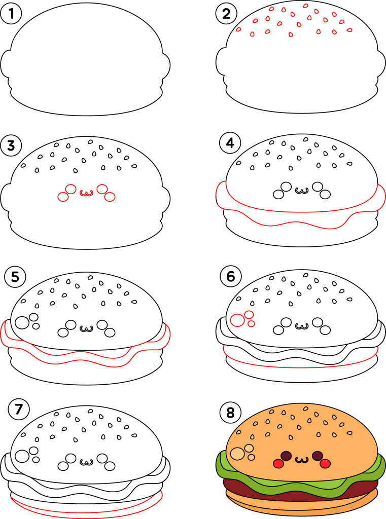 Hoe stap voor stap een hamburger tekenen