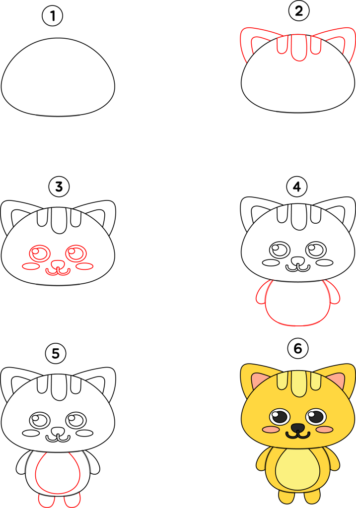 Hoe stap voor stap een kawaii kat tekenen