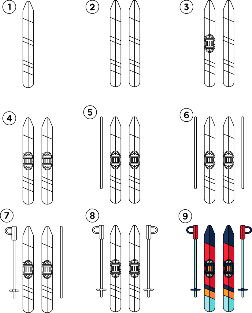 Hoe stap voor stap skis tekenen