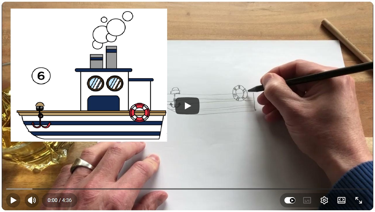 Hoe stap voor stap een stoomboot tekenen thumbnail